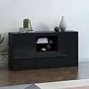 Panana Sideboard Modern Living Room Cupboard Unit Cabinet Furniture With RGB LED Lights LxWxH 53.15x13.39x27.56inch (Black)