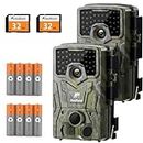 usogood Wildlife Camera - 4K 30fps 36MP 2 Pack Trail Camera with Night Vison Motion Activated with 8 Batteries and 2 32GB SD cards - 120°Detection Angle 850nm IR LEDs IP66 Waterproof