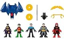 Imaginext DC Super Friends - Multipack Batman, set da 5 personaggi snodati e 7 accessori, include Batglider che lancia i proiettili, avventure di Gotham City, giocattolo per bambini, 3+ anni, HML03