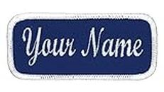 Name Patch Uniform Work Shirt Personalized Embroidered Royal with White Border. Sew on.