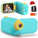 GKTZ Kids Video Camera Digital Cameras Camcorder Birthday Gifts for Boys and Girls Age 3 4 5 6 7 8 9,HD Children Videos Recorder Toy for Toddler with 32GB SD Card - Blue