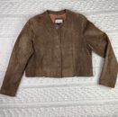 Point of View Suede Leather Tan Brown Jacket Women M Collarless Cropped Buttons
