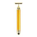 Dealsure 24k Gold Energy Beauty Bar Electric Vibration Facial Massage V shape Roller Waterproof Face Skin Care T-Shaped Anti Wrinkle Massager for Forehead Cheek Neck Clavicle Arm (Gold Colour)