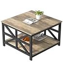 GreenForest Coffee Table with Storage, Small Coffee Table with Split Tabletop for Living Room, 27.6 inch Farmhouse Square Sofa Table Center Table for Small Spaces, Easy Assembly, Grey Wash