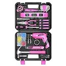 SOLUDE Pink Tool Set,130 Piece Women's Tool Kit for Home with 3.6V Cordless Rechargeable Screwdriver,Household Basic Toolkits for New Home,Apartment,Dorm & DIY Projects