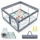 VANCLE Baby Playpen with Mat 127cm x 127cm Playpen for Babies and Toddlers, Playard for Kids Safety Play Yard Indoor & Outdoor Baby Fence Activity Center, Gray (127cmx127cm)