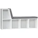 HOMCOM 5-Cubby Kids Bookcase with Cushioned Reading Nook and Storage Shelves, Multi-Purpose Bookshelf with 5 Cubes, Grey
