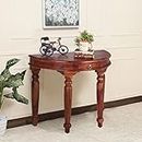 SheeshamCraft Solid Wood Crescent 1 Drawer Console Table with Round Legs, Matte Finish, Floor Protector - Natural Color (Crescent Console Table in Natural Colour)