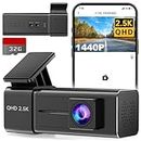 Dash Cam 2.5K 1440P Front Dashcam for Cars, E-YEEGER Mini WiFi Hidden Dashcams with App, Night Vision Car Camera, 24H Parking Mode, G-Sensor, Loop Recording, Free 32G Card, Support 256GB Max