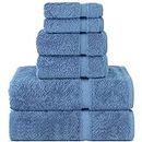 Luxury Spa and Hotel Quality Premium Turkish Cotton 6-Piece Towel Set (2 x Bath Towels, 2 x Hand Towels, 2 x Washcloths, Wedgewood)