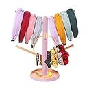 MUGFILWJ Headband Holder Organizer with 6 Branches Wooden Scrunchie Display Hanger with Bottom Bracket for Hair Hoop Hairband Jewelry Claw Clips Gifts for Girls and Women (pink)