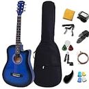 Rosefinch Acoustic Guitar Guitare Acoustique 38 inch Basswood Folk Guitar for Beginner Guitars with Bag Pick Capo Adults Musical Instruments(BLUE)