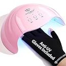 UV Nail Light, Modelones UV Led Nail Lamp with UV Gloves for Gel Manicure, 48W Nail Dryer with 3 Timer Settings and Automatic Sensor, Professional UPF99+ UV Protection Gloves for Nail Art