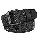 Drizzte 47'' Big and Tall Size Double Prong Belt Black Grommet Nylon Belts for Men Unisex