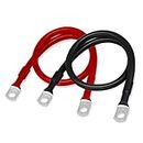 CyanHall Battery Cable 4AGW Gauge Red + Black 24 Inch Battery Inverter Pure Copper Battery Inverter Cables Solar for Solar RV Car Boat Automotive Marine Motorcycle with 3/8" Lugs