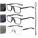 Hubeye 3 Pairs TR90 Sports Reading Glasses for Men and Women Ultralight Flexible Anti-Blue Light Readers +2.5