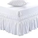 YRM Bedding's Bed Skirt-12 Inch Drop Dust Ruffle Three Fabric Sides Wrap Around Ruffled, Brushed Microfiber Adjustable Elastic Easy Fit (White, King), (80" L x 78�W)