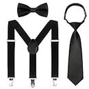 Kids Suspender Bowtie Necktie Sets - Adjustable Elastic Classic Accessory Sets for 6 Months to 13 Year Old Boys & Girls (Black, 26 Inches (Fit 6 Months to 6Years))
