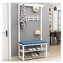 HuAnGaF Clothes Rail Rack 4-in-1 Entryway with Shoe Bench, Coat Rack with 12 Hooks And 2 Hanging Rods,with Bench And Shoe Storage,Metal Frame (Blue 100 * 33 * 17