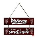 LEPPO Welcome To Our Sweet Home Wooden Wall Hanging Board Plaque Sign for Living Room, Entrance Hall, Wall, Door, Room, Home Decoration Showpiece DL198 (7 X 10.5 inch) (Wood I White)