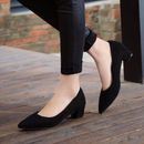 Plus Size 34-54 Women's Non-slip Block Heel Shoes Slip On Pointed Toe Pumps