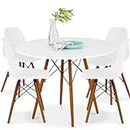 Best Choice Products 5-Piece Dining Set, Compact Mid-Century Modern Table & Chair Set for Home, Apartment w/ 4 Chairs, Plastic Seats, Wooden Legs, Metal Frame - White/Walnut