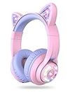 iClever BTH13 Bluetooth Kids Headphones with Mic, Over Ear Headphone Wireless Cat Ear Headphone for Girls Birthday Gift Safe Volume Limited, 45H Playtime, Portable Headset for iPad, Purple