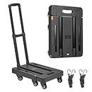 Folding Hand Truck 500 lbs Capacity, JUXANOS 360° Rotating Wheel Folding Trolley Luggage Cart Platform Cart for Luggage, Travel, Shopping, Auto, Moving and Office Use