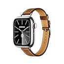DONEGANI LB2 Bracelet Cuir Compatible avec Hermes Apple Watch Band Serie Ultra 9 8 7 6 5 4 3 2 1 SE｜49mm 45mm 44mm 42mm 41mm 40mm 38mm Femme Homme Couleur Brun
