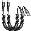 Coiled USB C Charging Cable for Car [2-Pack,6.6ft] 3.0A,Sweguard Fast Charger Type C Cord,Compatible with iphone 15 pro max,Samsung A72 A71 A70 A52 A51 A50,S24/S23/S22/S21/S20/S10/S9,HUAWEI,Pixel,etc.