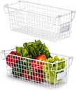 [2x] Large Wire Basket White, Freezer Organizer Bins Stackable, Wire Baskets For
