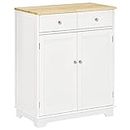 HOMCOM Kitchen Storage Cabinet, Sideboard Buffet Cabinet with Solid Wood Top, Adjustable Shelf, 2 Drawers and 2 Doors, White
