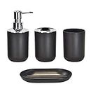 58bh Plastic Bathroom Accessory Set, 4 Pieces Collection Bathroom Accessories Includes Toothbrush Holder,Toothbrush Cup, Soap Dispenser and Soap Dish,Black