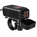 Quick Charge 3.0 USB Charger Socket, Square Waterproof Motorcycle SAE to USB 12 Volt Adapter, Dual USB Auto Splitter Fast Charging for Car RV ATV Boat Marine Motorcycle Mobile (Red Voltmeter)
