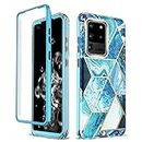 Asuwish Phone Case for Samsung Galaxy S20 Ultra 5G Cell Cover Hybrid Luxury Cute Marble Shockproof Full Body Hard Heavy Duty Slim Accessories S20ultra 20S S 20 A20 S2O 20ultra G5 Women Girls Blue