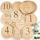 OLGS Milestone Cards Baby Wood | 40 milestones set incl. bag | Birth Announcement Wood Discs Card, Hello World Laser Engraved | Gift idea for expectant mothers, parents | Pregnancy Baby Shower - Ø10cm