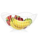 Metal Wire Fruit Basket, White Fruit Bowl for Kitchen Counter, Fruit Holder Stand Storage Baskets for Countertop, Home Decor, Table Centerpieces, Vegetable Bowls for Fruits, Veggies, Snacks (White)