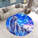 PEIHUODAN Tapis Rond Décoratif Moderne 3D Fantasy Galaxy Forest Tiger Print Round Area Rug for Living Room Bedroom Dressing Room Kids Room Washable Yoga Mat Runners Pad (Couleur 4,140 cm)