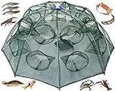 TOVIXY Fishing Net, Fish net, Fish Trap Portable Strengthened 16 Holes Automatic Fishing Net Shrimp Cage, Nylon Foldable Crab Fish Trap Cast Net Cast Folding Net. (8 Sides 16 Holes)