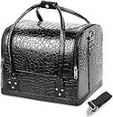 KRESHU Big Cosmetic Case PU-Leather Beauty Large Makeup Box Professional Travel Handbag Beauty Makeup Kit Accessories with 5 Separate Section Waterproof Vanity Case for Woman’s Girl’s (Black)