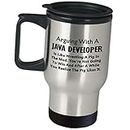 Gifts for Java Programmer Developer Travel Mug - Wrestling A Pig In The Mud - Insulated Coffee Tumbler Funny Cute Gag Website HTML Web Computer Software Engineer Programming Language