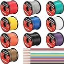 Gisafai 10 Pcs Wire 100 ft Per Roll (1000 ft Total) Automotive Primary Wire Spools Copper Clad Aluminum Primary Wire for 12v Automotive Harness Car Audio Video Wiring, 10 Color Combo (14 Gauge)