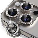 Misea [3+1] for iPhone 15 Pro/iPhone 15 Pro Max Camera Lens Protector Bling, 9H Tempered Glass Camera Cover Screen Protector Metal Individual Ring Protector Decoration Accessories, Gray Glitter