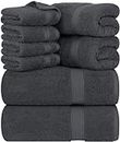 Utopia Towels 8-Piece Premium Towel Set, 2 Bath Towels, 2 Hand Towels, and 4 Wash Cloths, 600 GSM 100% Ring Spun Cotton Highly Absorbent Towels for Bathroom, Gym, Hotel, and Spa (Grey)