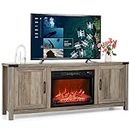 Tangkula Fireplace TV Stand for TVs up to 70 Inch, Farmhouse TV Console with 23” Electric Fireplace Insert, Remote Control, 2 Heating Modes & 3 Flame Brightness, Media Entertainment Center