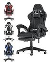 bigzzia Ergonomic Gaming Chair - Gamer Chairs with Lumbar Cushion + Headrest, Height-Adjustable Office & Computer Chair for Adults, Girls, Boys (With footrest, Black)