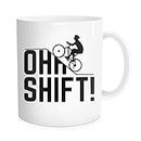 Hasdon-Hill Oh Shift Cycling Coffee Mug, Cool Triathlon Biking Rider Gift With Bicycle, Big Hill And Word Play For Biker, Bike Lover Or Cyclist Who Loves Riding Bikes Uphill In Trail! 11 OZ White¡­
