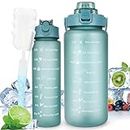 ADVIGO Water Bottle 2 Pack - Sport Water Bottle 2L + 750ml - BPA Free Water Bottle With Straw, Leakproof Drink Bottle Ideal for Sports Outdoor Home Office School Cycling Fitness Yoga (Green)