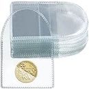 Fainne 50 Pcs Single Pocket Coin Sleeves Collector Individual Clear Plastic Sleeves Holder Small Coin Holder Plastic Coin Pouch Single Coin Protector for Coins Jewelry Storage(Round, 2.6 Inches)