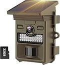 Solar Powered Trail Camera 48MP 4K Game Camera with 2500mah Built in Battery 0.1s Trigger Night Vision Motion Activated Waterproof IP66 Free Micro SD Card for Wildlife Monitoring